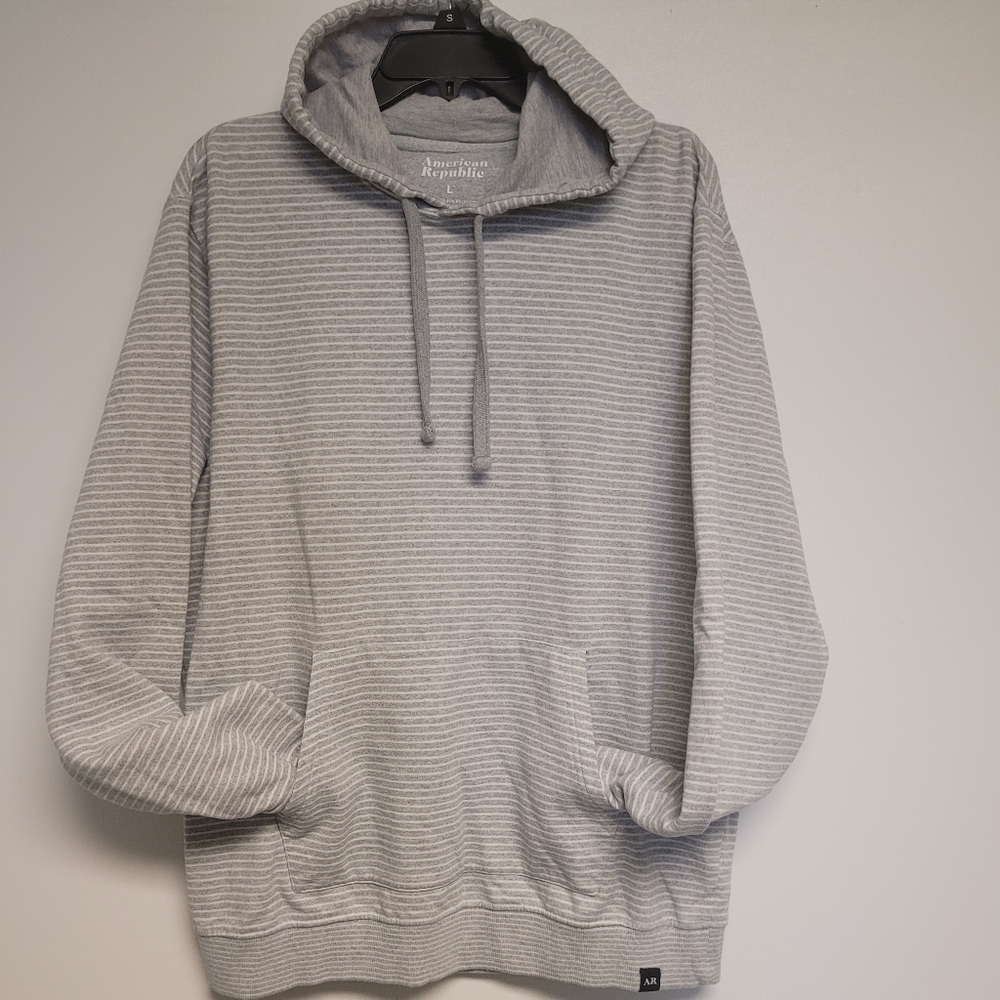 American Republic Light Gray Striped Hoodie Large - Picture 3 of 6